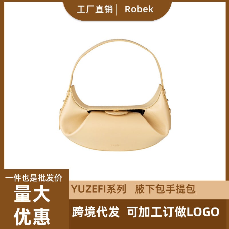 Yuzefi Fortune Cookie Genuine Leather Bag Casual Fashion Pure Color Retro Satchel Armpit Clutch Bag - Image 2